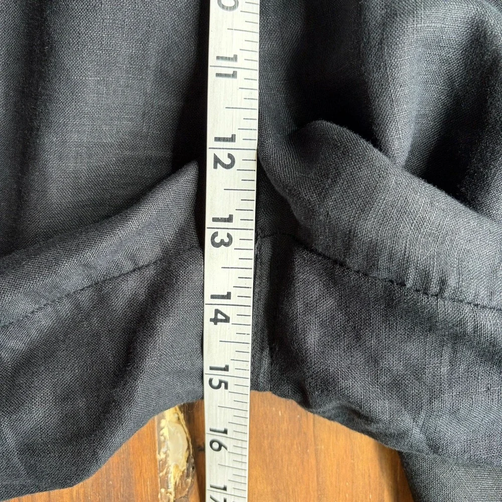 Quince European Linen Wide Leg Pants Size XL Black Drawstring Smocked Pockets